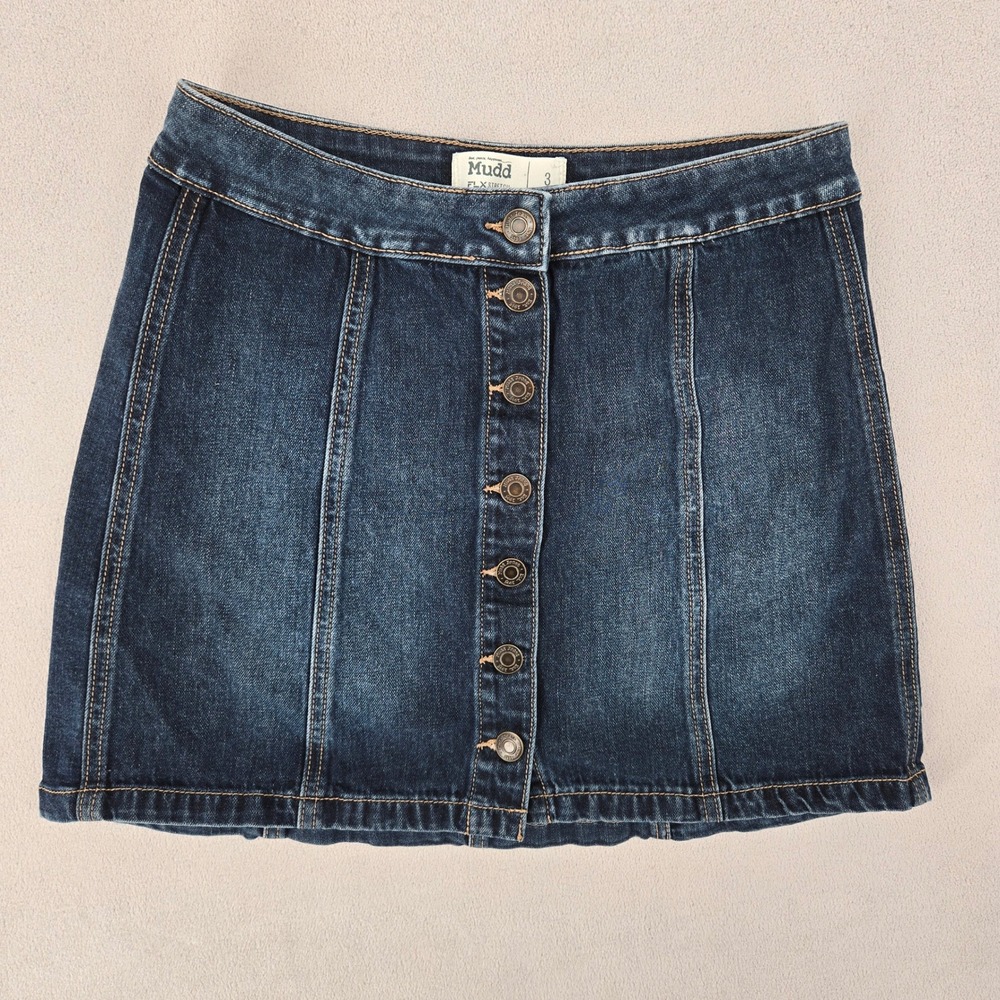 Mudd FLX Stretch Denim Mini Skirt Juniors Size 3 Button Front Dark Wash Y2K